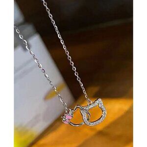 Hello Kitty Double Pendant Ring Necklace Anime Clavicle Chain Pendant Bow Charm